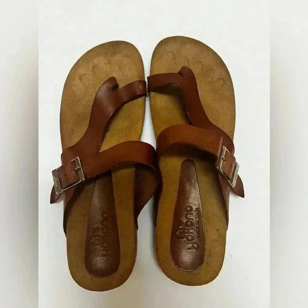 Brown Leather Toe-Ring Slide Sandals for Women - Picture 7 of 8